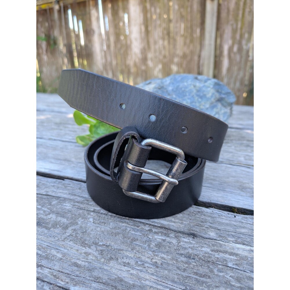 Vintage Black Leather Mens Belt By Lands End